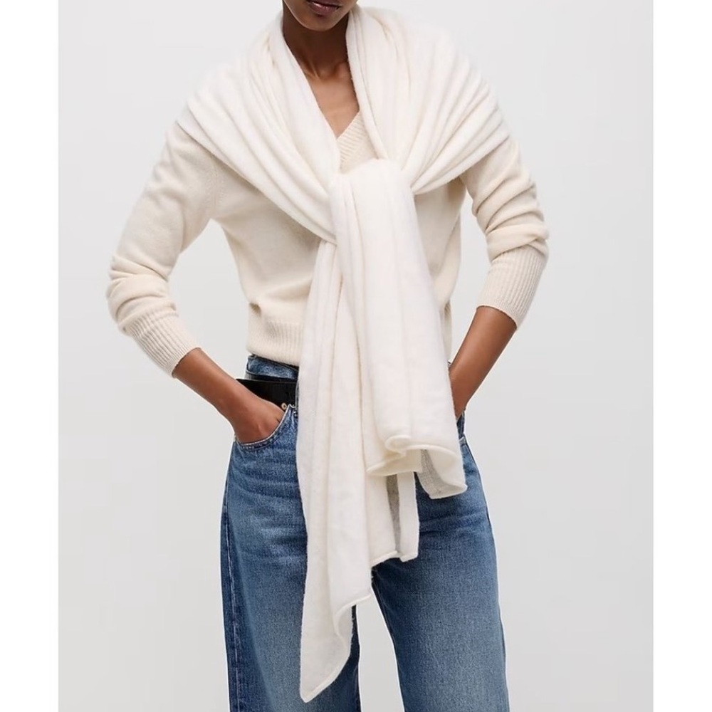 J Crew Ivory Cream Oversized Cashmere Travel Wrap